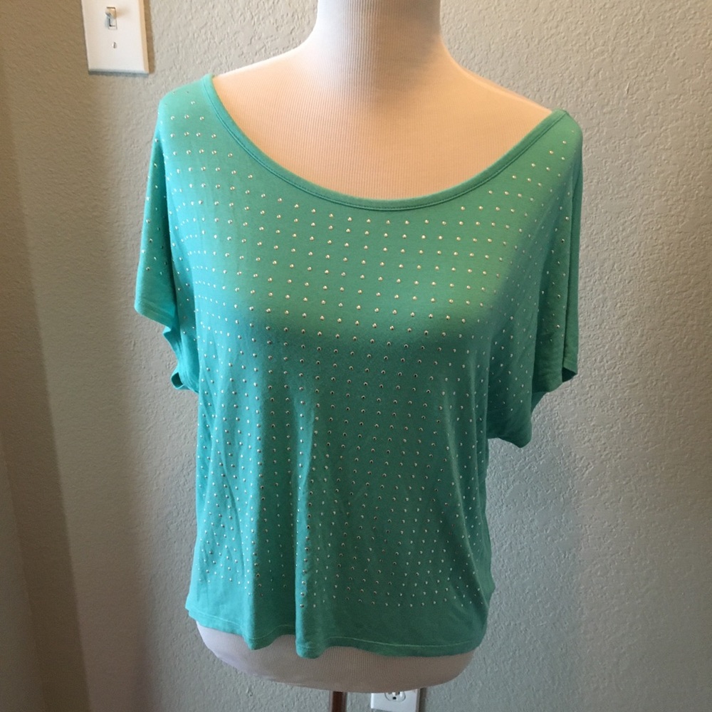 Small sea foam green studded top
